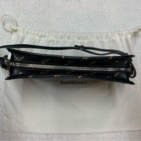 Balenciaga Allover Black Bazar Logo Pochette Shoulder Crossbody Bag - Picture 5 of 16